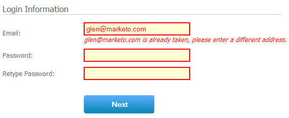 Marketo form, remote email address validation